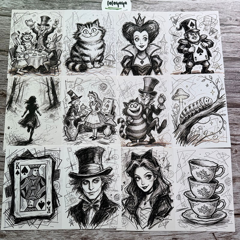 Hand-drawnAliceinWonderland-Paper-Scrapbook
