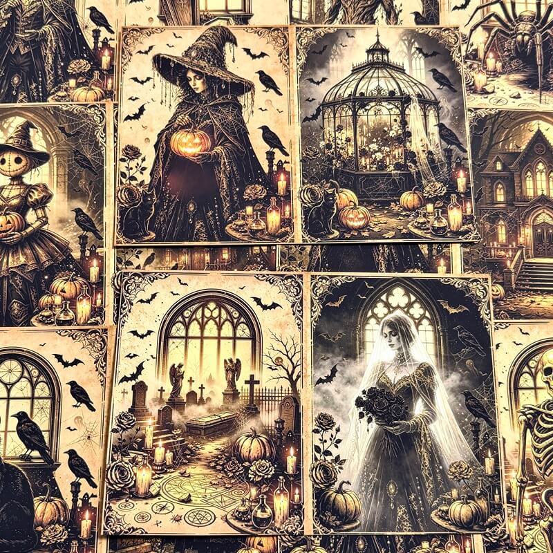 Vintage pumpkin witch Halloween scrapbook paper