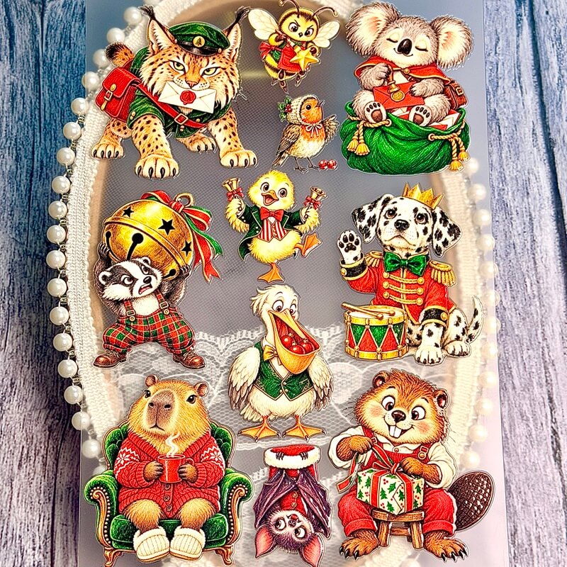 WhimsicalChristmasanimalstickersfeaturingalynx_koala_Dalmatian_pelican_bat_andotherfestivecharacters