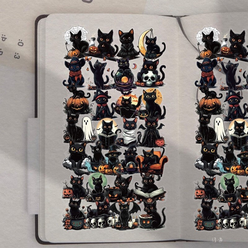 50pcs Black Cat PET Stickers -JunkJournal-1