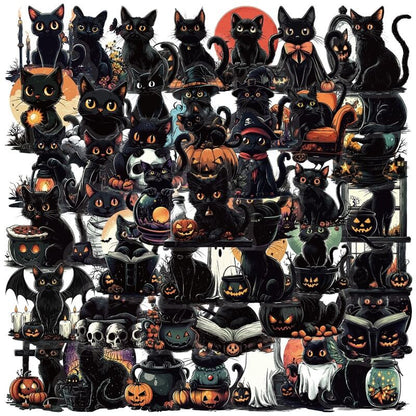 50pcs Black Cat PET Stickers -JunkJournal