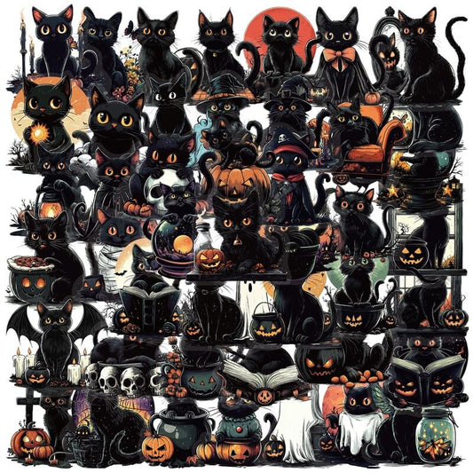 50pcs Black Cat PET Stickers -JunkJournal