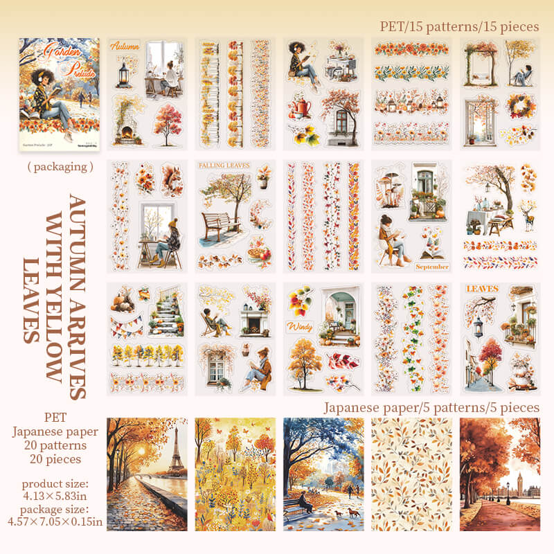 AutumnYellowLeavesstickerbookwithgoldenfoliageandwarmseasonaldesigns