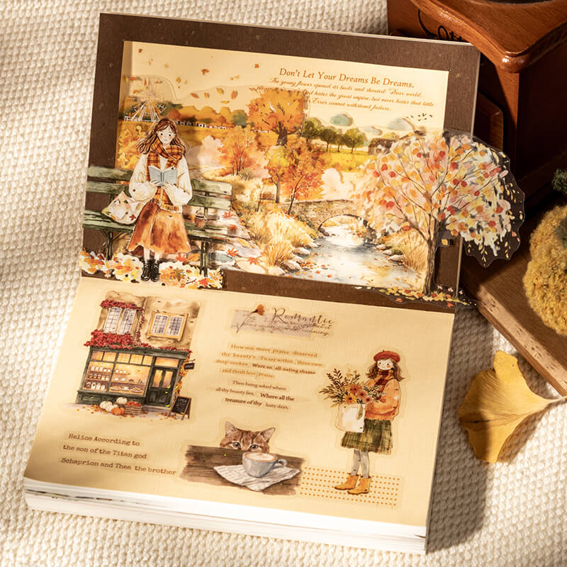 Autumnjournalspreaddecoratedwithwomen_acafe_acat_andastonebridgeamonggoldentrees