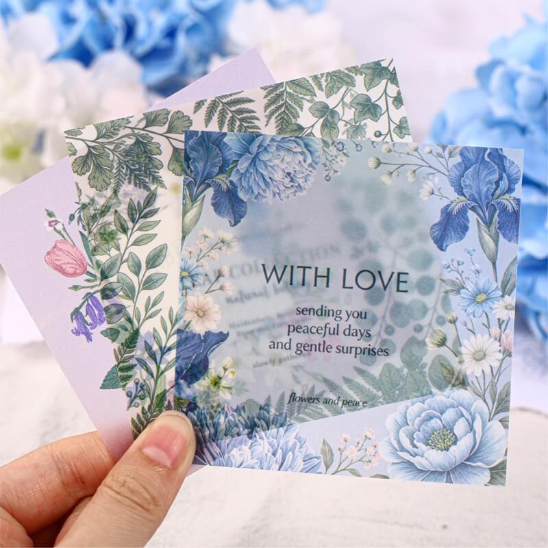 Blue botanical leaf vellum paper sheet