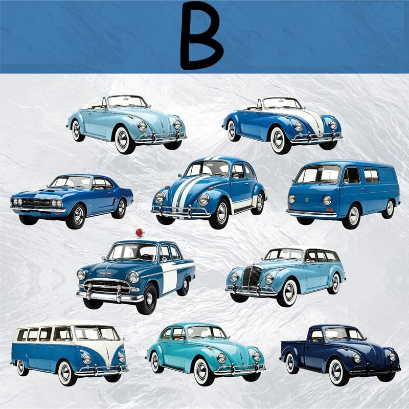 Blue vintage automobile cardstock stickers for junk journals-B