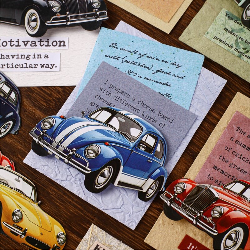 Blue vintage automobile cardstock stickers for junk journals