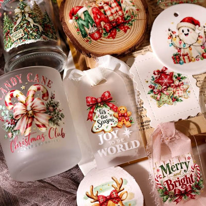 Candycane_gingerbread_andChristmasgreetingUVtransferstickersonafrostedglassandribbon-tiedtags