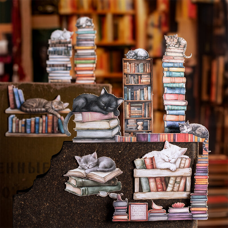 Cat and Bookshelf hardcard stickers – loloyaya