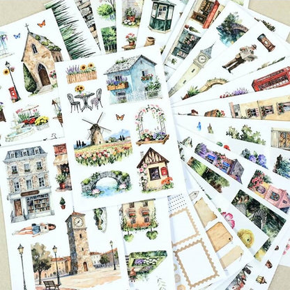 CharmingTownA5stickerbookwithvintagestreets_shops_bicyclesandflowers-1