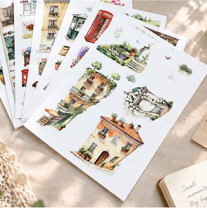 CharmingTownA5stickerbookwithvintagestreets_shops_bicyclesandflowers-2