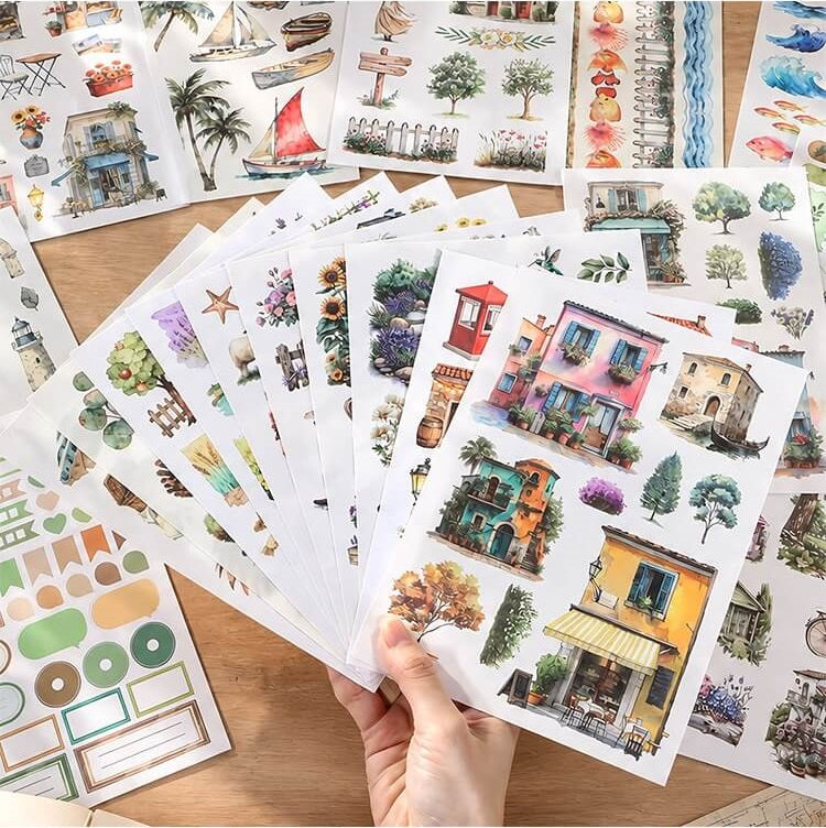 CharmingTownA5stickerbookwithvintagestreets_shops_bicyclesandflowers-3