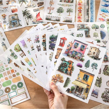 CharmingTownA5stickerbookwithvintagestreets_shops_bicyclesandflowers-3