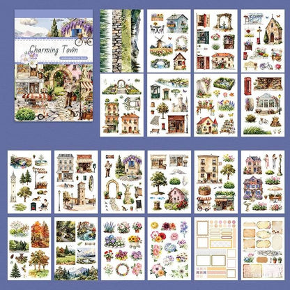 CharmingTownA5stickerbookwithvintagestreets_shops_bicyclesandflowers