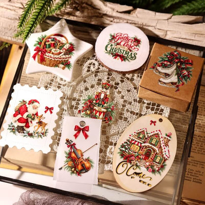 ChristmasUVtransferstickersfeaturingasewingbasket_iceskates_nutcracker_violin_andgingerbreadhouseonfestivecrafts