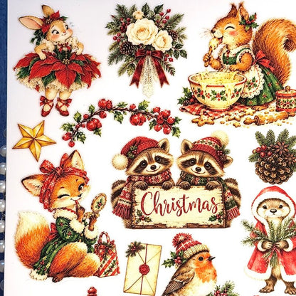 ChristmasanimalUVtransferstickerdetailshowingarabbitinapoinsettiadress_abakingsquirrelandraccoonsinwinterhats