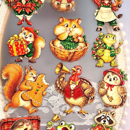 Christmasanimalstickersfeaturingsquirrels_ahamster_turtle_turkeyandowlwithgiftsandgingerbread