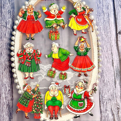 Christmasgrandma3Dembossedstickerswithfestiveoutfits_presents_aChristmastree_areindeer_andacandycane