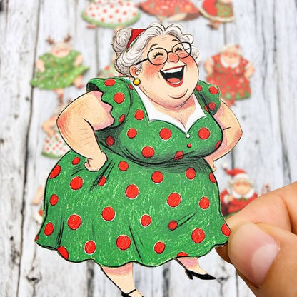 Christmasgrandmacardstockcutoutsinfestiveredandgreendresses