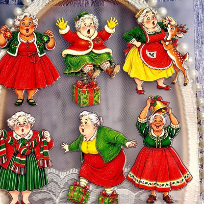 Christmasgrandmastickersinredandgreenoutfitswithornaments_gifts_areindeerandagoldenbell