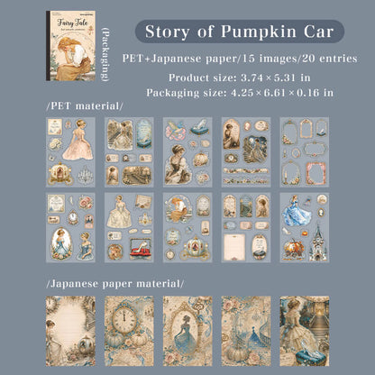 CinderellaPETstickersheetsandwashipapersfeaturingballgowns_pumpkincarriages_glassslippers_clocks_andornateframes