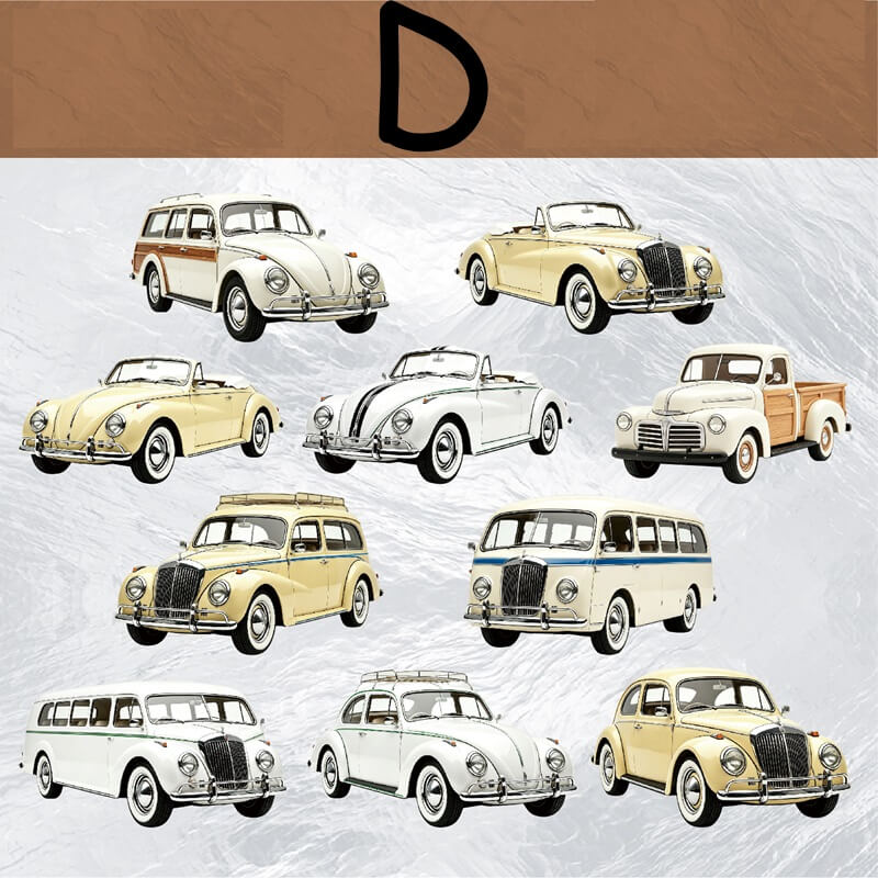 Cream retro classic car cardstock stickers