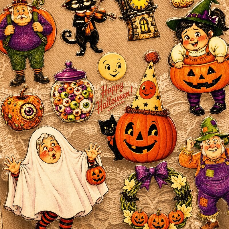 Cute vintage pumpkin Halloween 3D embossed stickers