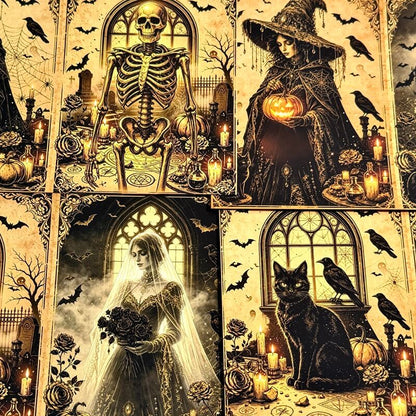 Dark witch vintage gothic Halloween scrapbook paper