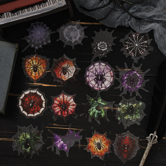 DarkspiderwebPETstickersinorange_red_purple_greenandblackgothicdesigns