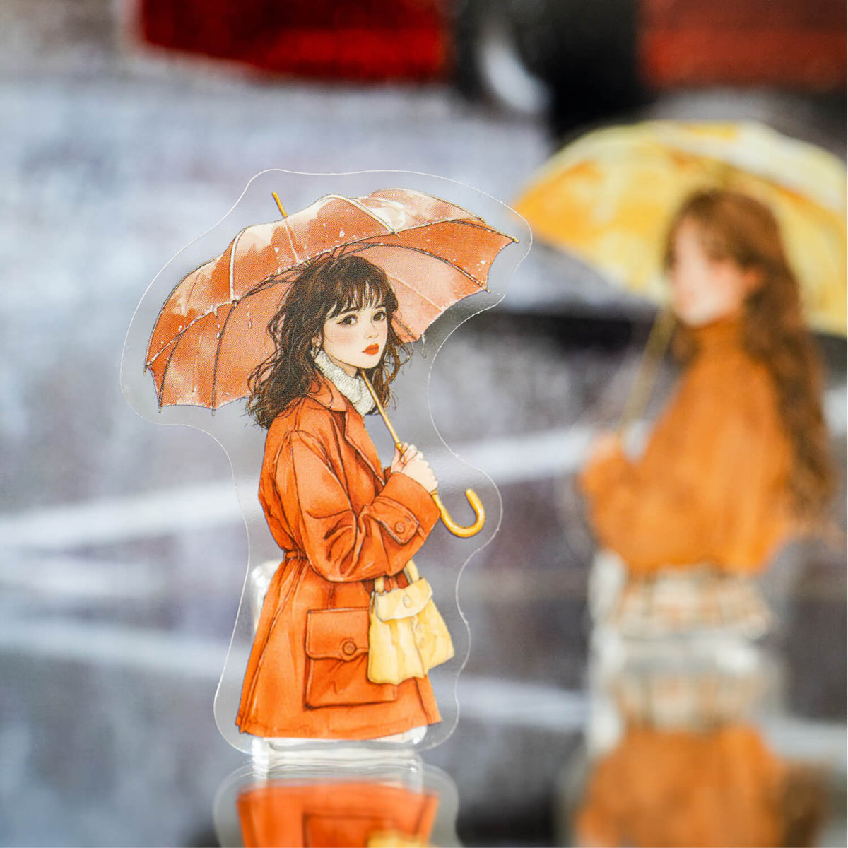 FashiongirlPETstickersinwarmautumncolorsfeaturingwomenwithumbrellas_cozysweaters_scarves_andpets