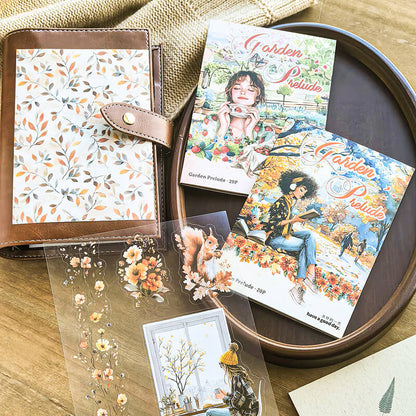 FourSeasonsGardenstickerbookswithvintagefloraldesignsdisplayedalongsidetransparentdecorativestickers