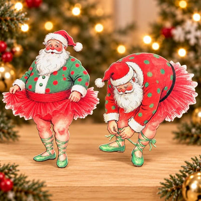 FunnyChristmasgrandmaballetcardstockcharactersinredgreenandpink