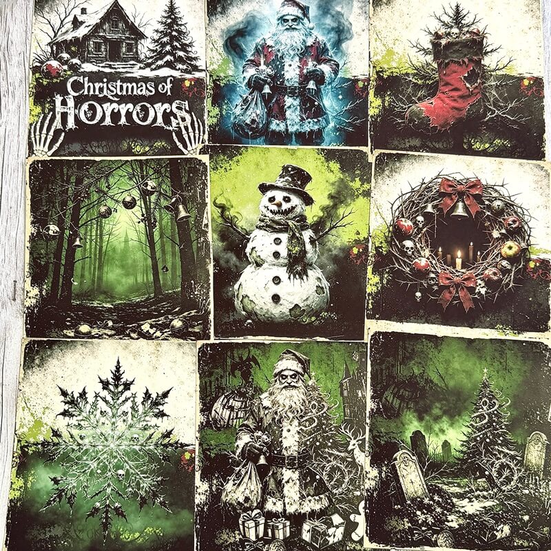 GothicChristmaspaperwithcreepySanta_skullwreath_snowmananddarkwintergraveyarddesigns