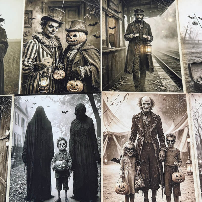 GothicHalloweenscrapbookpaperwithmysteriousfamilyscenes