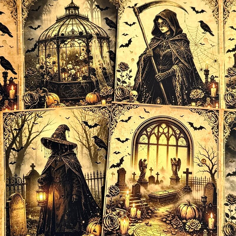 Gothic witch cemetery Halloween scrapbook paper