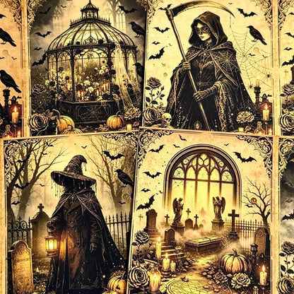 Gothic witch cemetery Halloween scrapbook paper