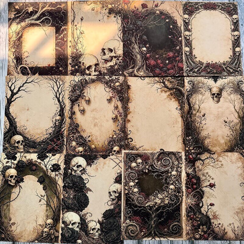 Gothicjournalingpaperswithskulls_blackroses_barebranches_andornateborderssurroundingagedparchment-stylewritingspaces