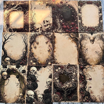 Gothicjournalingpaperswithskulls_blackroses_barebranches_andornateborderssurroundingagedparchment-stylewritingspaces