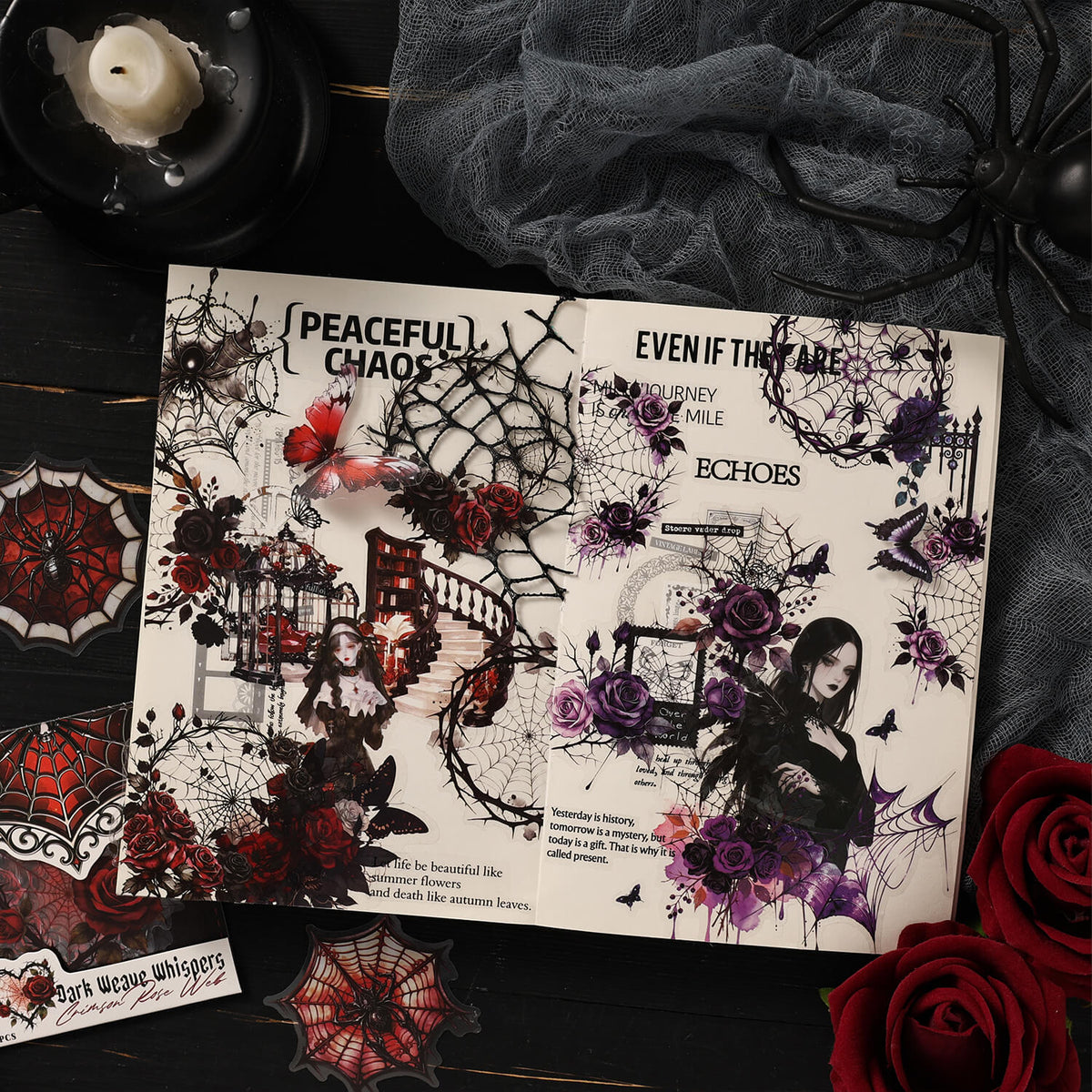 Gothicroseandspiderwebjournalspread