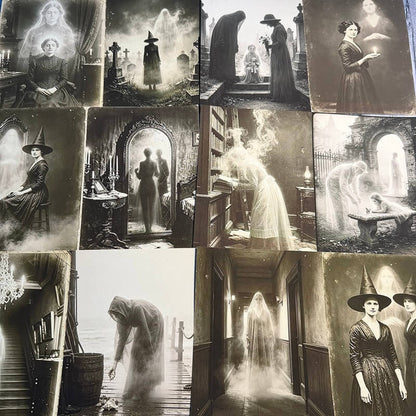 Gothicscrapbookpaperwithvintage-stylewitches_ghostlyVictorianfigures_hauntedmirrorsandmistygraveyardsinsepiaandcharcoaltones