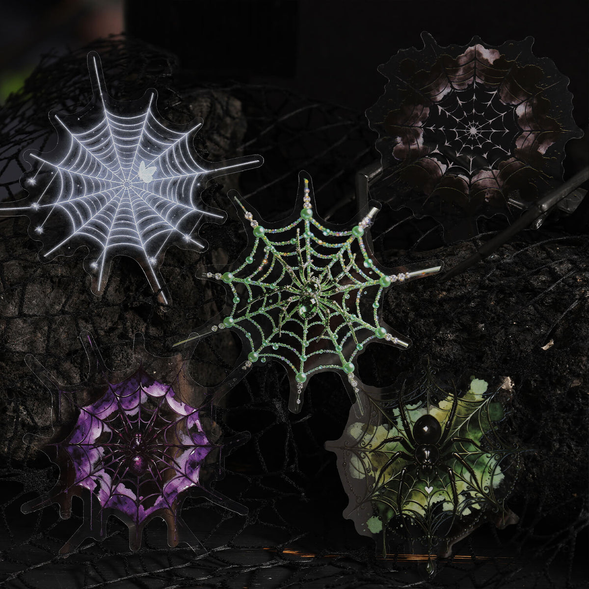 GothicspiderwebPETstickersinassortedcolors
