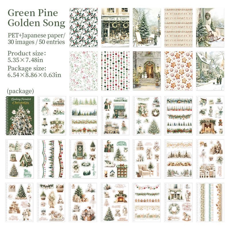 Vintage Christmas Sticker Book – 50 PET & Japanese Paper Stickers