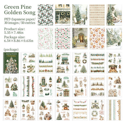 Vintage Christmas Sticker Book – 50 PET & Japanese Paper Stickers