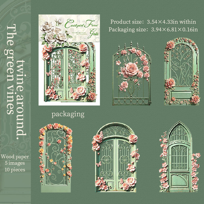 Greenclimbingvinepaperstickerswithvintagefloralgardengates