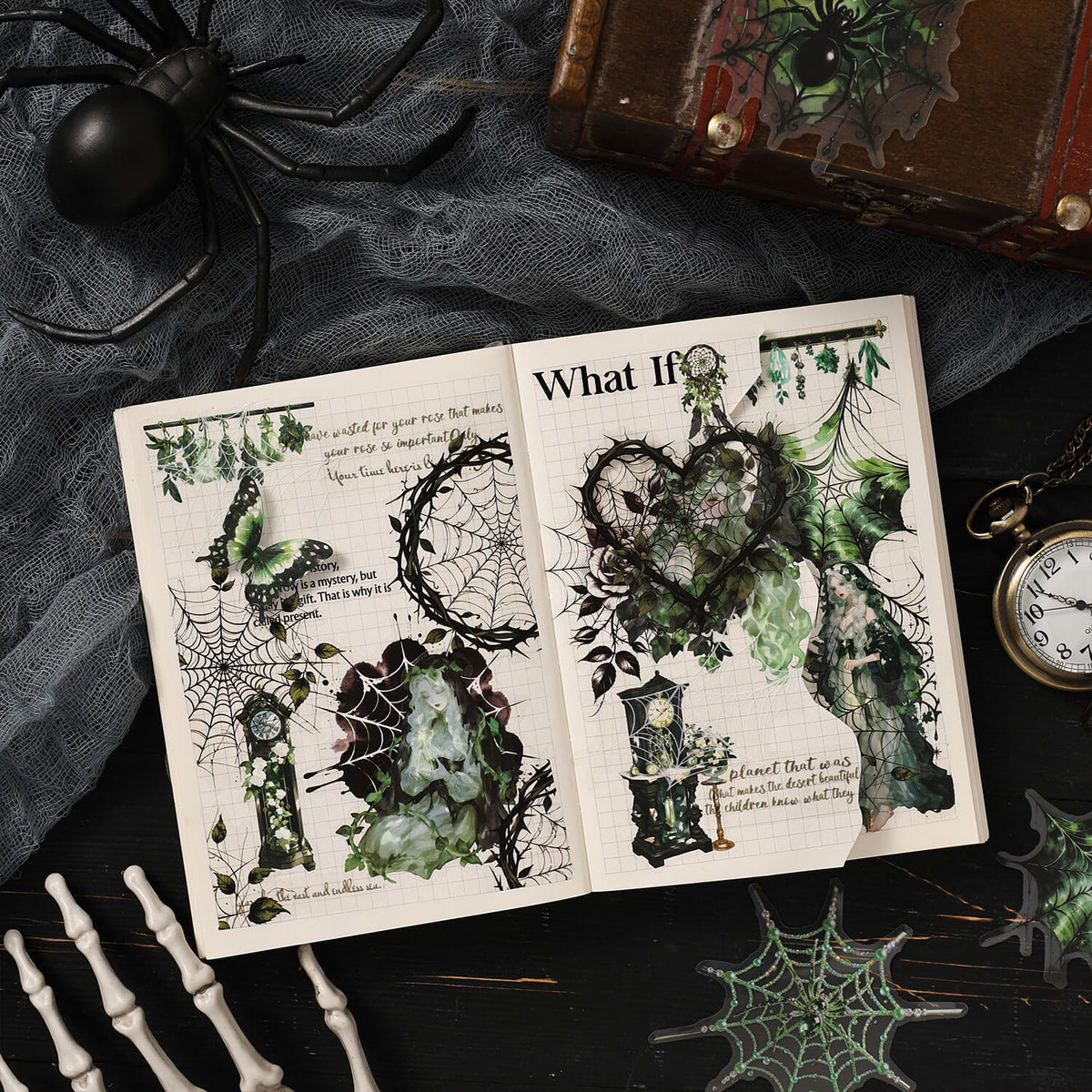 Greengothicspiderwebscrapbookspread