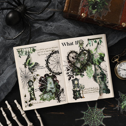 Greengothicspiderwebscrapbookspread