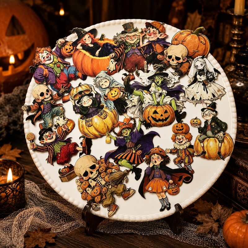 Halloween Cardstock Cutouts – 16 Precision-Cut Characters