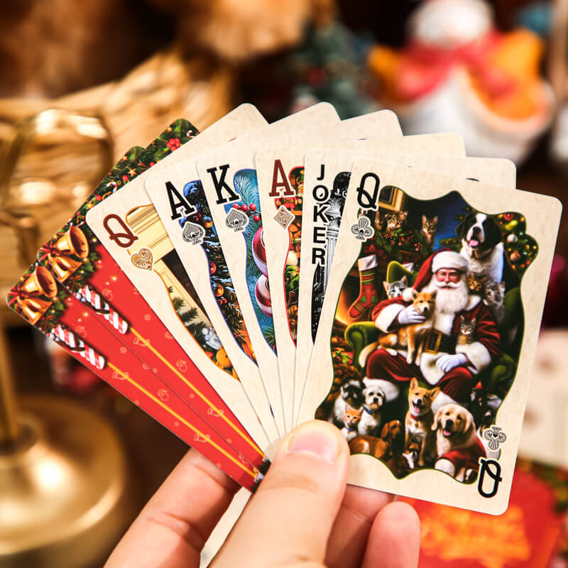 HandholdingChristmasplayingcardsfeaturingSantawithcatsanddogs