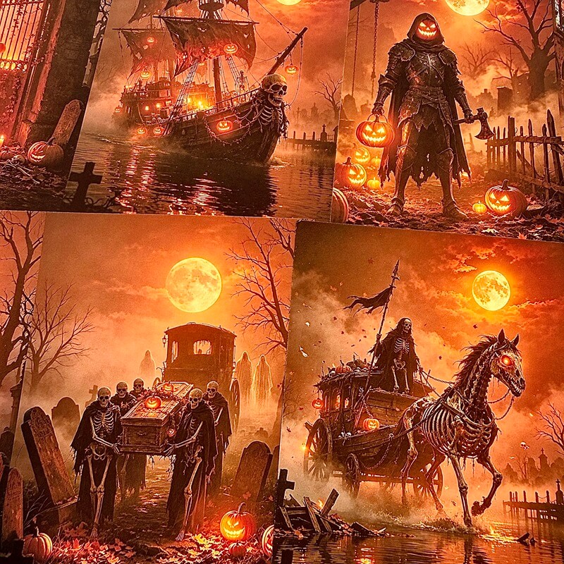 HauntedcarriagedarkHalloweenscrapbookpaper