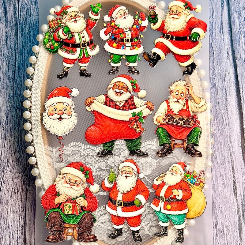JollySanta3Dembossedstickerswithpresents_aChristmasstocking_gingerbreadcookies_andaSantaballoon